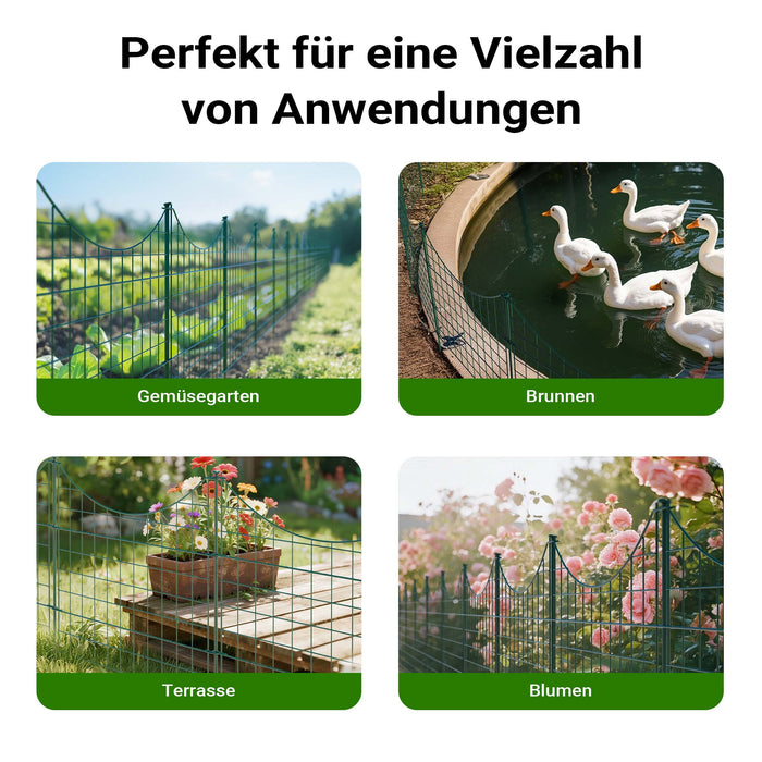 Recinzione giardino, set con 5 elementi verdi con bordo curvo, recinzione in rete metallica 770 x 8 x 640 mm, recinto a innesto di facile montaggio