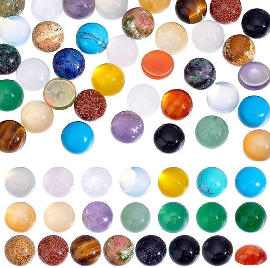 Cabochons a metà sferici in edelstelle 44 pezzi - 22 stili - diametro 8mm - pietre sintetiche/naturali - per la creazione di gioielli