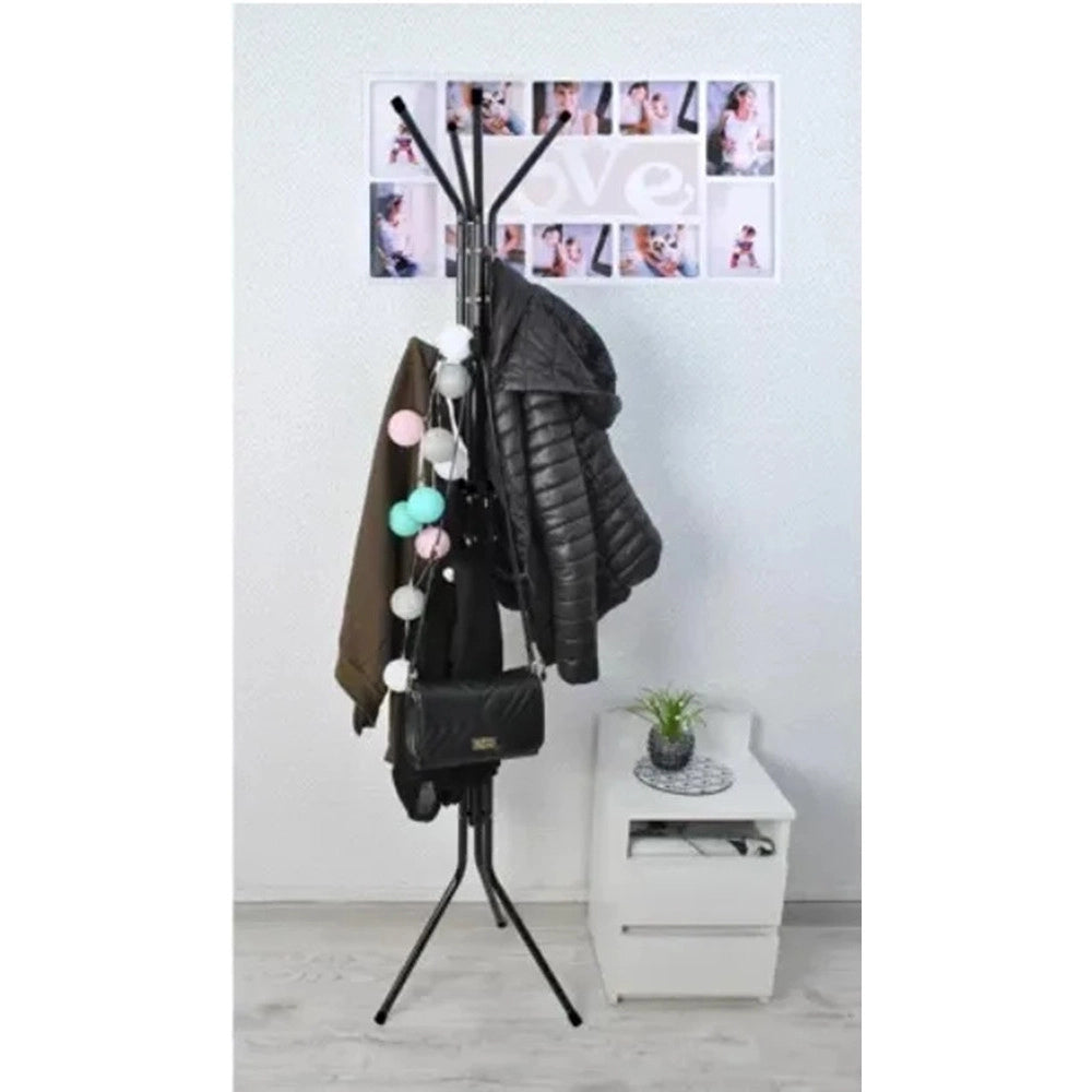Trade Shop - Appendiabiti Indipendente Con 12 Ganci Multiuso Per Ombrelli Borse Giacche 170 X 42 Cm - Nero