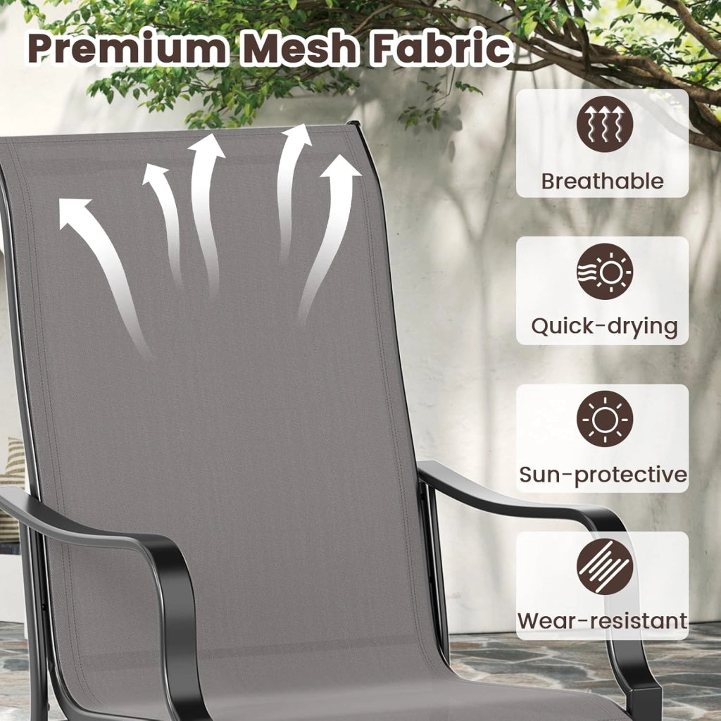 Set di 2 sedie da giardino con schienale alto, con bracciolo, in metallo, portata fino a 150 kg, per terrazza, giardino, balcone