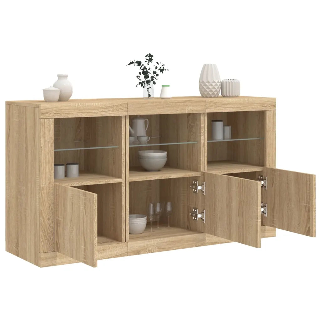 Credenza | Madia | Buffet da pranzo | Armadio da pranzo con Luci LED Rovere Sonoma 123x37x67 cm