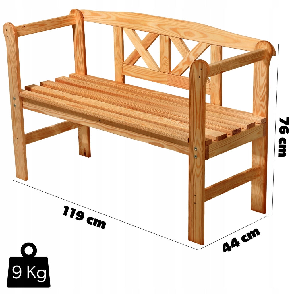 Panchina da giardino in legno KADAX con schienale 119 cm Panchina da terrazza per giardino Tik