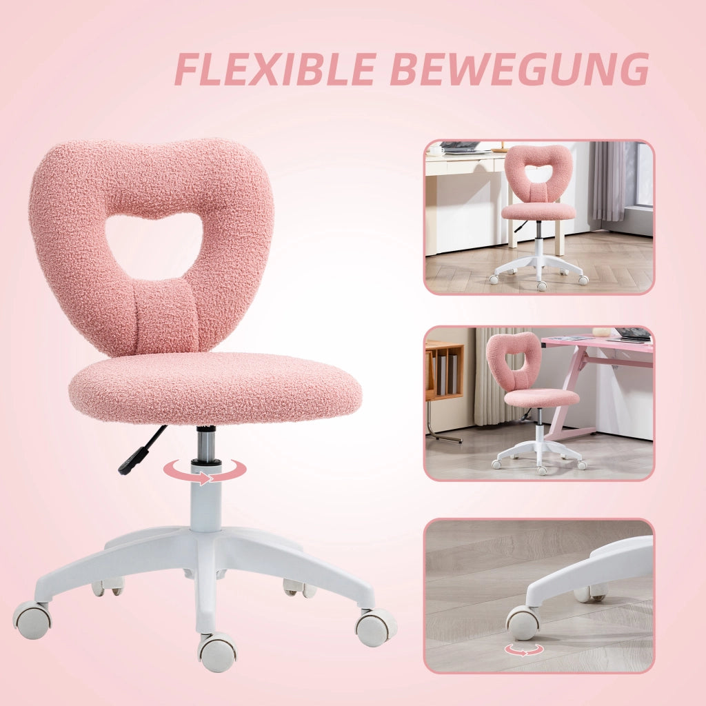 SEDIA Girevole da Ufficio Schienale a Cuore 45x56x78-88 cm Rosa