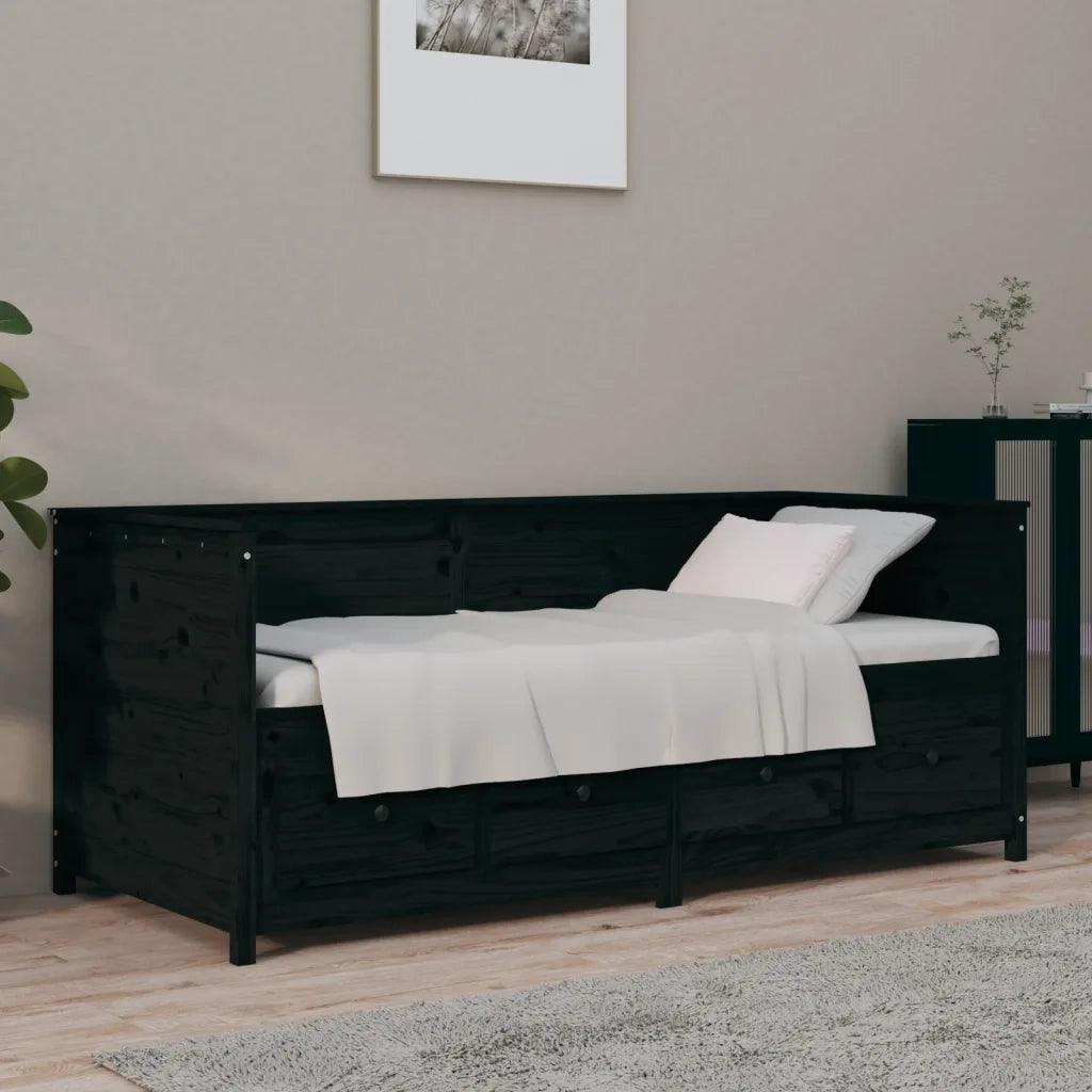 Letto singolo | Letto per adulti | Dormeuse Nera 90x190 cm in Legno Massello di Pino