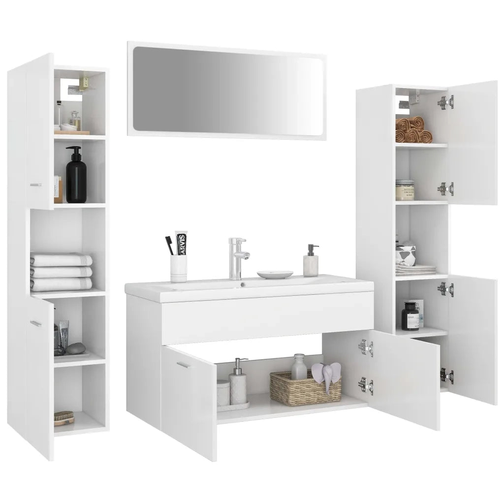 Set Mobili da Bagno Bianco in Legno Multistrato 3071243