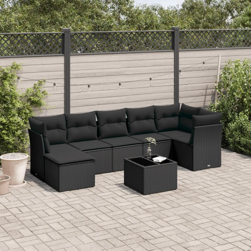 Set Divani da Giardino con Cuscini 8 pz Nero in Polyrattan