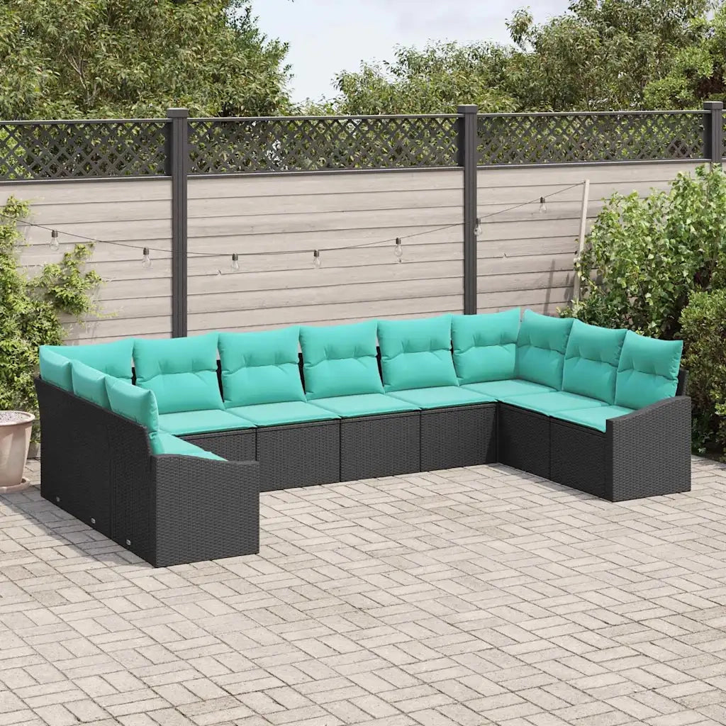 Set di divani con cuscino 10 pcs Nero polyrattan