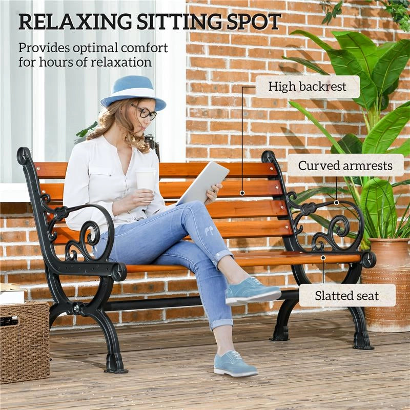 PANCHINA DA GIARDINO 2 POSTI IN ALLUMINIO E LEGNO A DOGHE CON BRACCIOLI, 120X64X79CM, TEAK