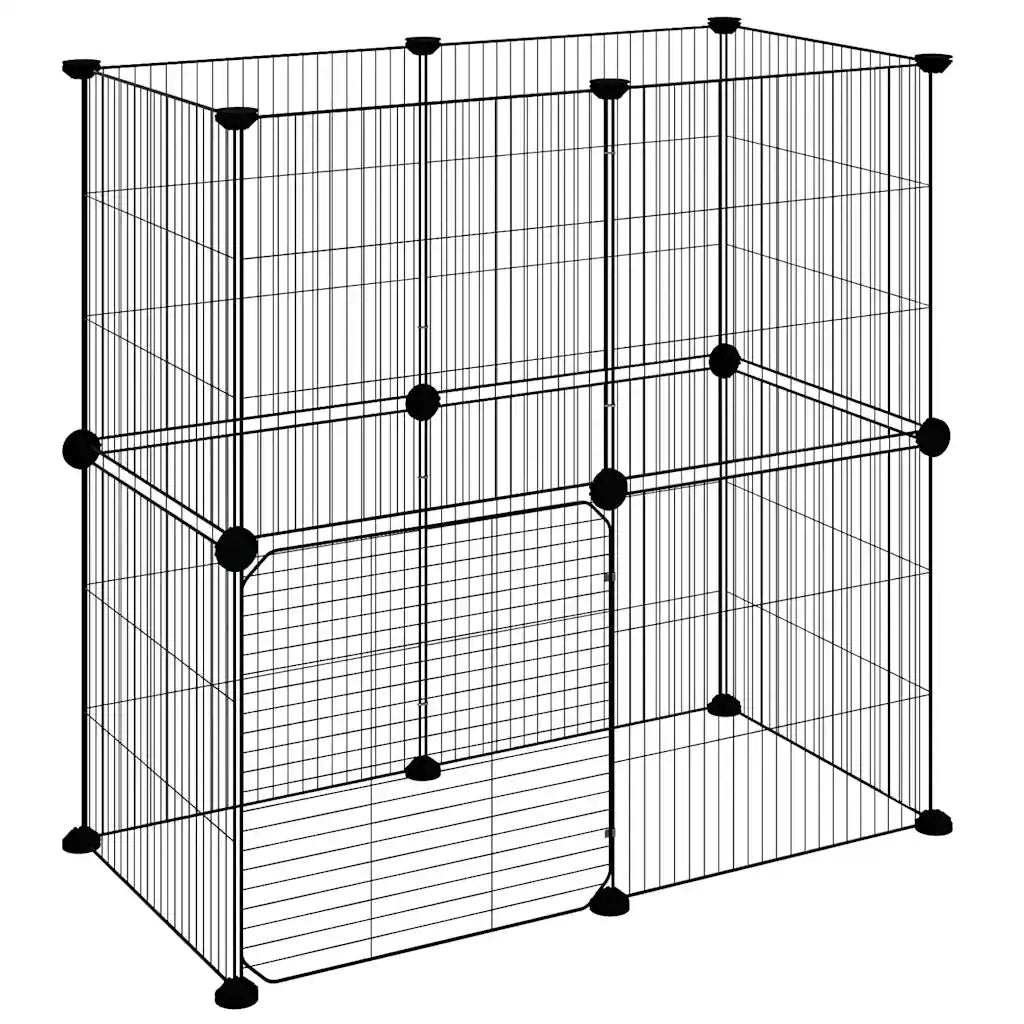Gabbia per Animali 12 Pannelli con Porta Nero 35x35 cm Acciaio 3114036