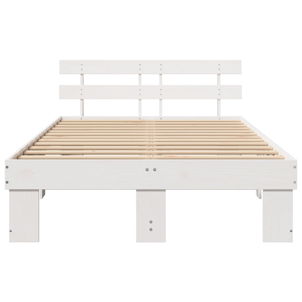 Struttura Letto con Testiera Bianca 140x190 cm in Legno Massello di Pino