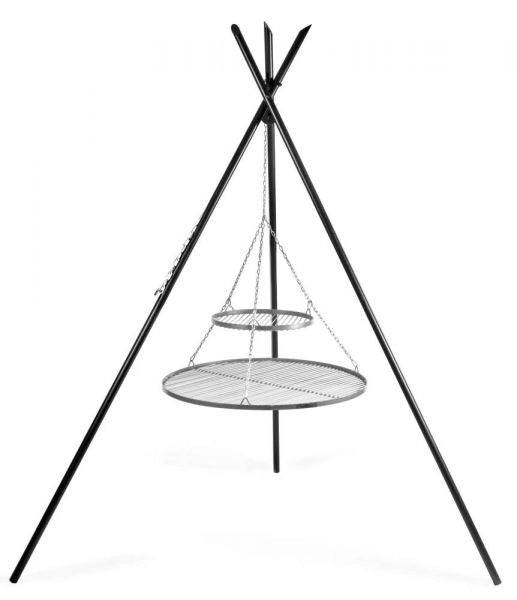 Barbecue Treppiede “TIPI” da 210 cm con 2 Griglie in Acciaio Inox 80 cm + 40 cm