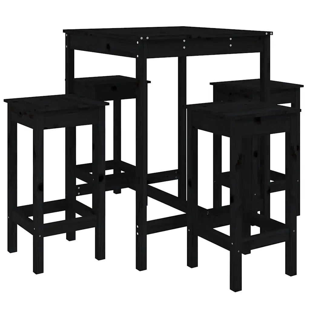 Set Bar da Giardino 5 pz | Set Salotto da Giardino Nero in Legno Massello di Pino