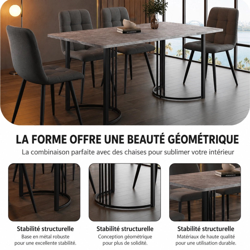 Tavolo da pranzo 140x80x75 cm con motivo marmo e piedini regolabili; MDF e metallo; grigio