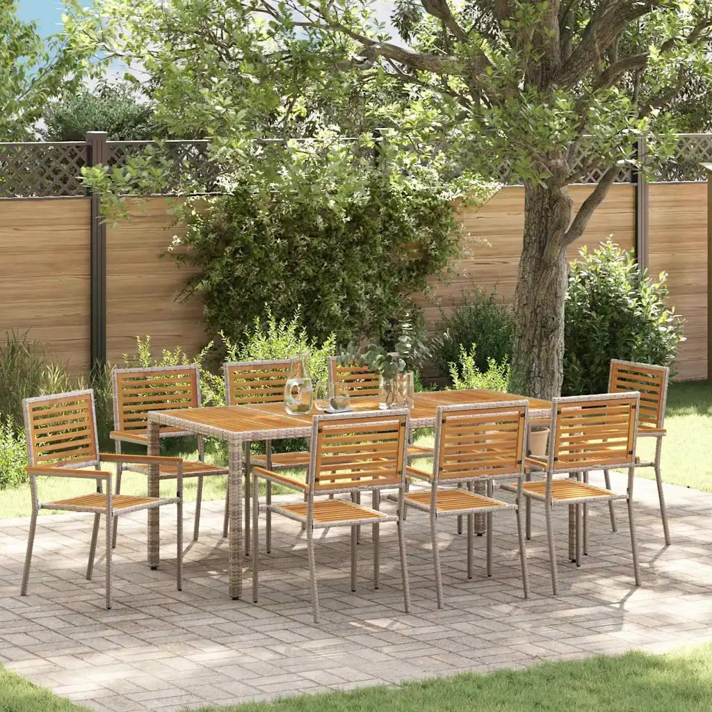 Set da Pranzo per Giardino 9 pcs Grigio e Marrone polyrattan 3365445