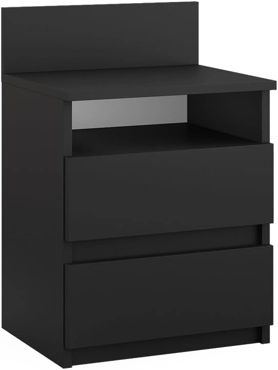 Comodino camera da letto Monty, Nero, 39.6 x 59.1 cm, per riporre oggetti di uso quotidiano in camera da letto