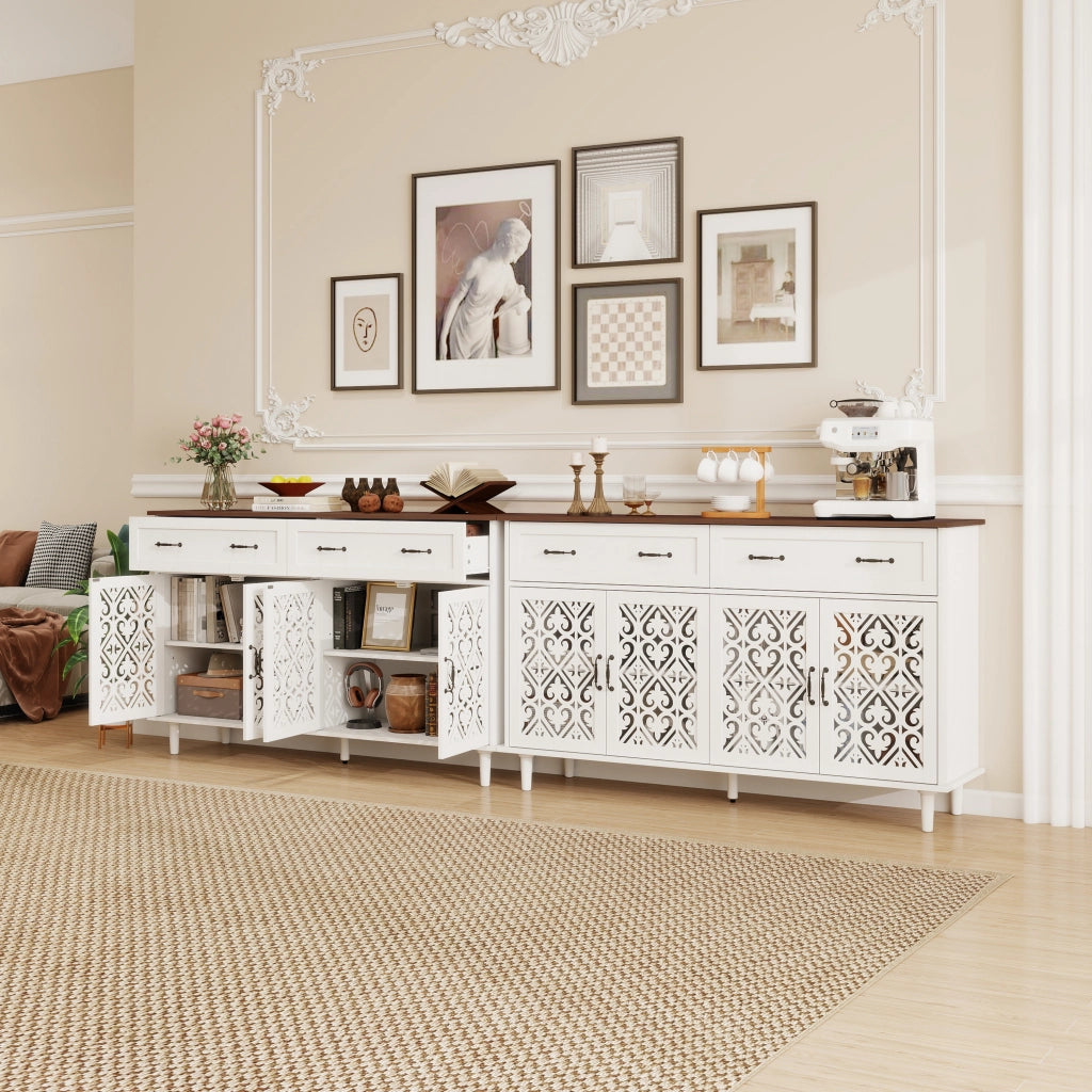 Credenza con 4 ante; 2 cassetti e ripiani regolabili - bianco - 150×40×90.3 cm