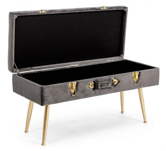 Panca Contenitore Polina in Tessuto effetto Velluto Grigio