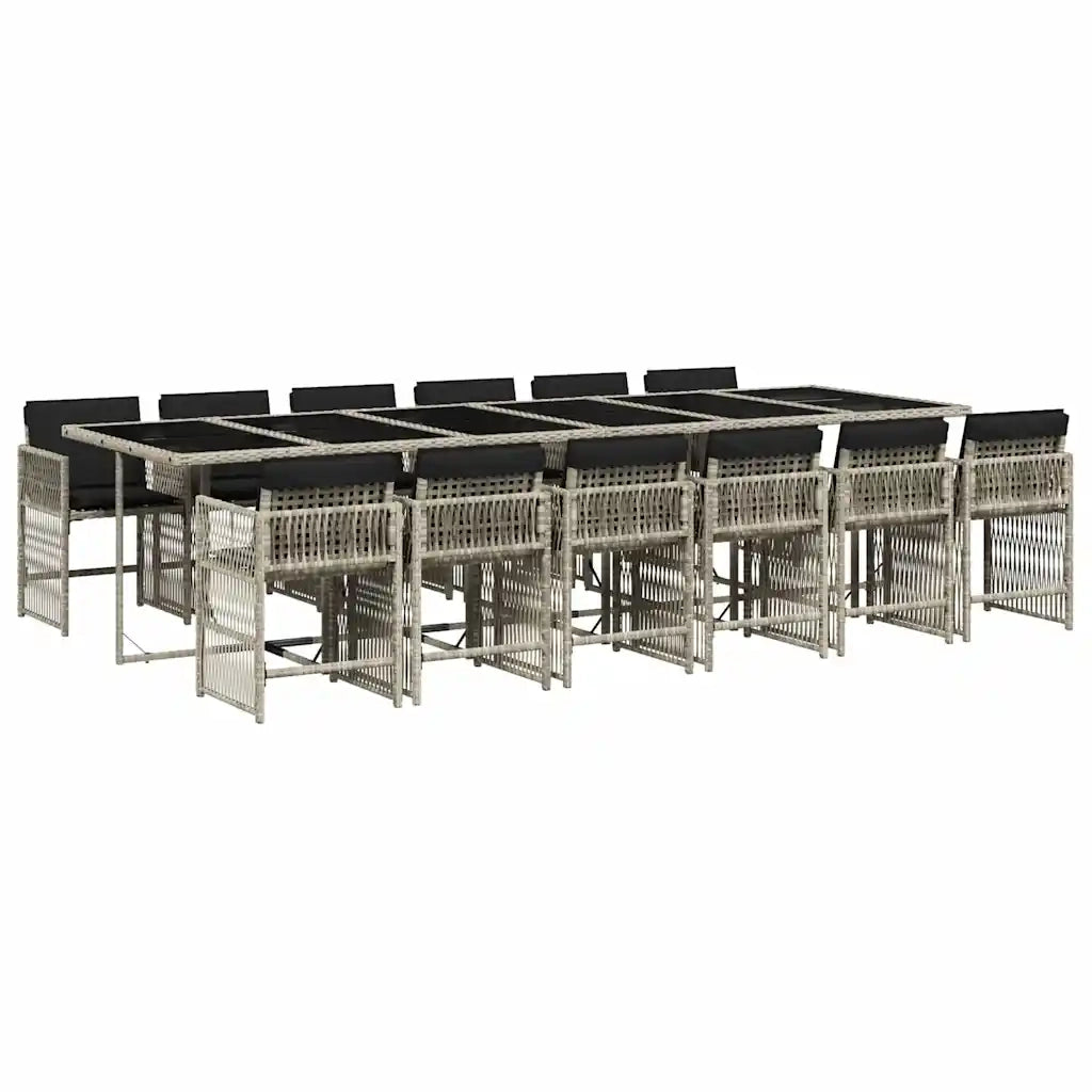 Set da Pranzo da Giardino 13pz con Cuscini Grigio in Polyrattan