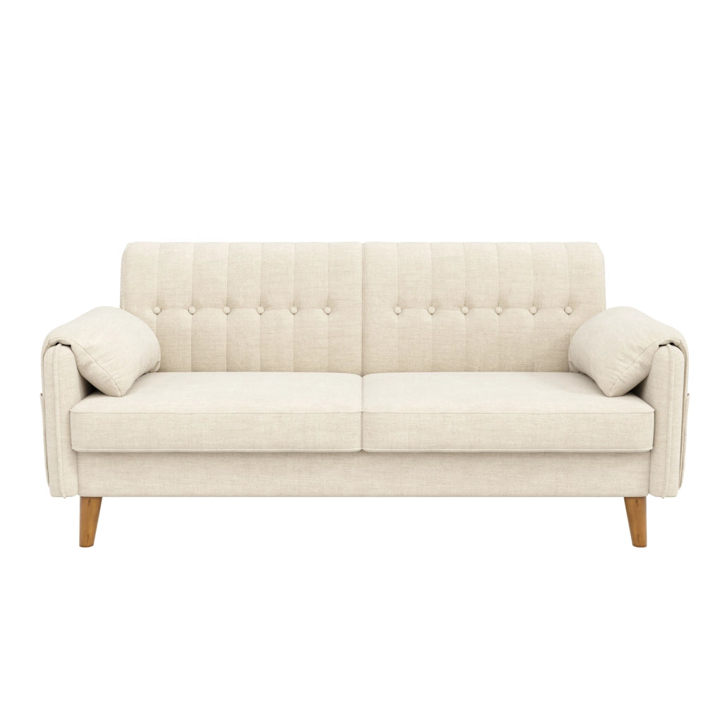 Divano 2 posti 161.5x79x83.5 cm con tasche laterali in ciniglia beige