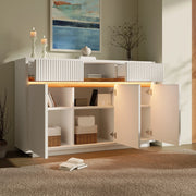 Credenza con LED 2 cassetti 3 ante e ripiani regolabili per soggiorno e ingresso bianca moderna 140 × 40 × 85 cm