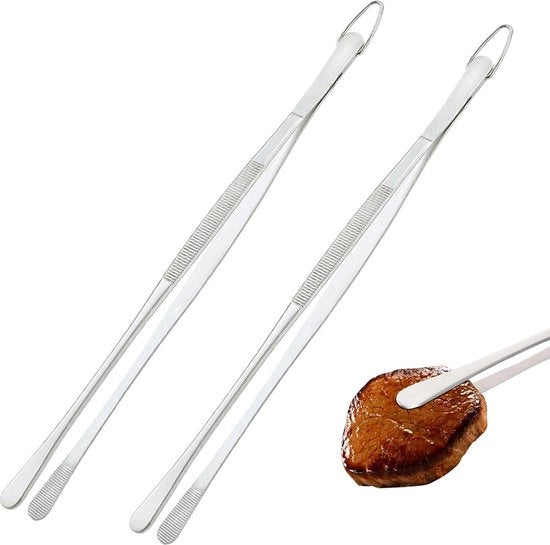 Pincetta da cucina con punte precise a cartellatura, acciaio inossidabile pincetta professionale per cucina, utensile da cucina per grigliare, impanare e servire
