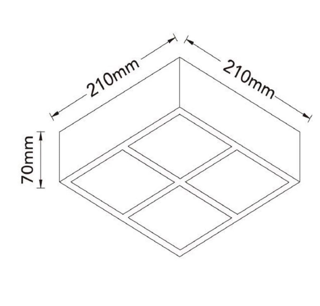 Applique in Gesso Quadrata Verniciabile GX53 4 Luci – Plafoniera Soffitto 210x210 mm con Lampadine Incluse CCT