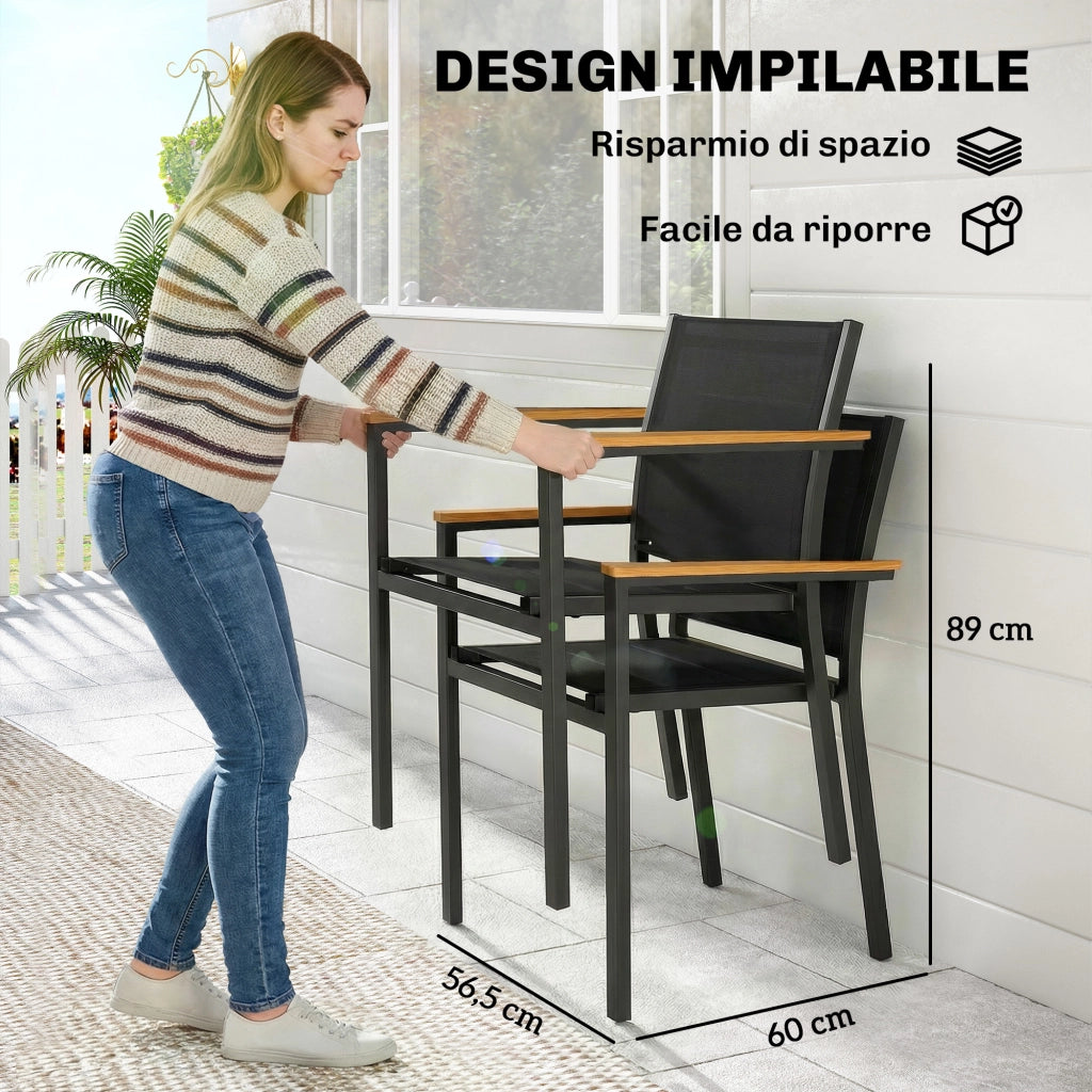 Set 2 Sedie Giardino Impilabili con Seduta e Schienale Imbottiti, Grigio Scuro