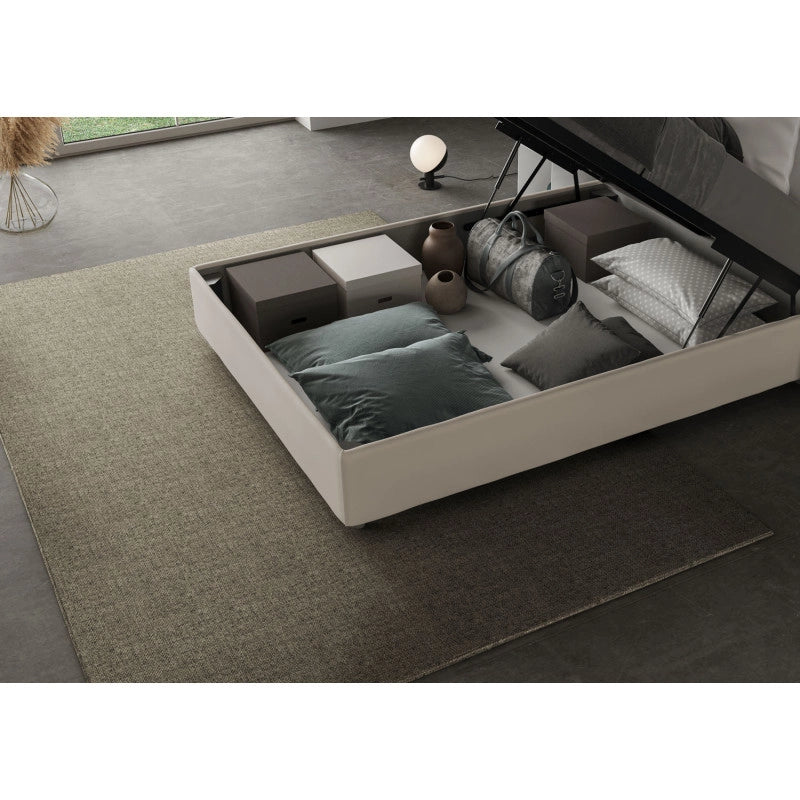 Letto imbottito Piazza e mezzo 120x200 cm Large - Similpelle,Tortora,Contenitore