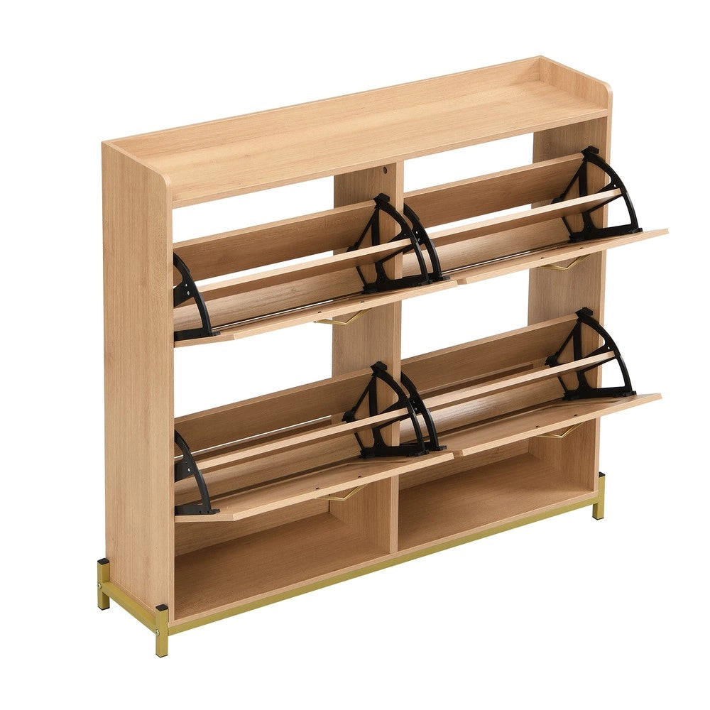Scarpiera in Legno con Ante in Rattan e Ripiani ¨C MINIMAL ¨C 4 Ante, Metallo