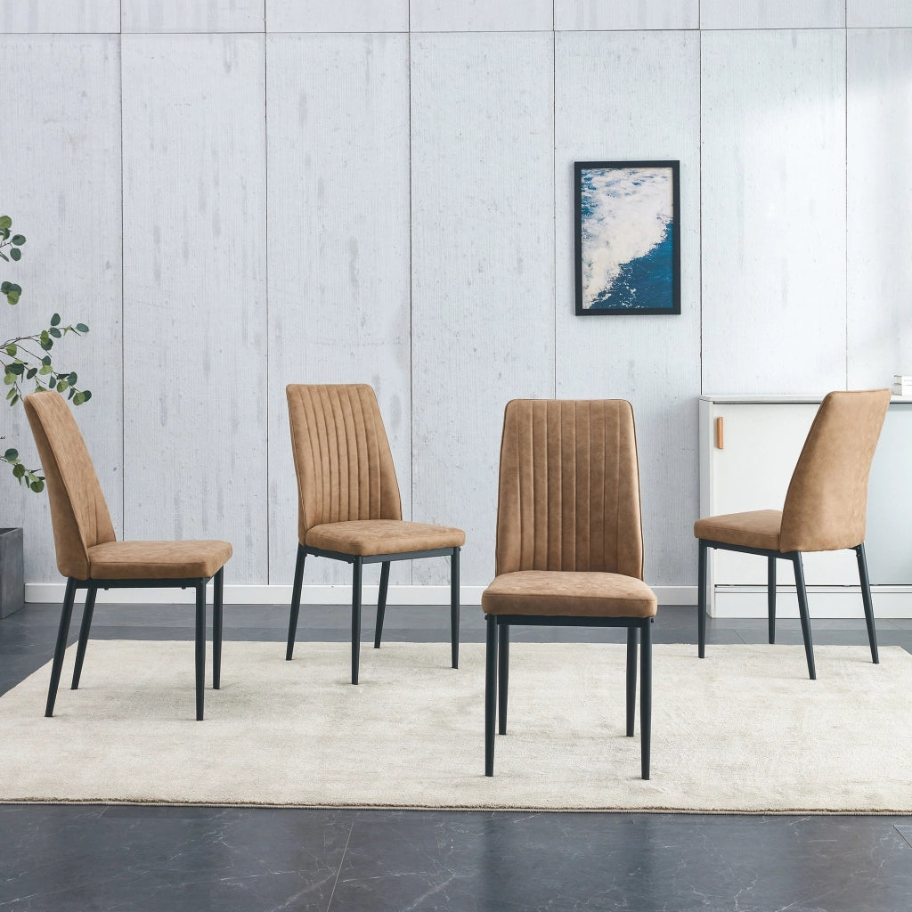 Set 4 Sedie da Pranzo ¨C MINIMAL ¨C Tessuto Tecnologico Marrone, Gambe in Metallo Nero