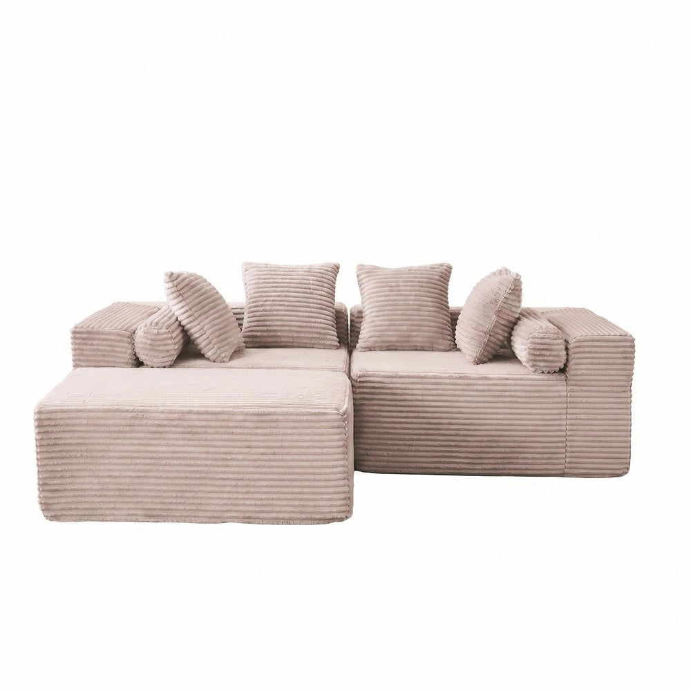 Divano angolare chaise longue ¨C Minimal ¨C Beige tessuto ciniglia