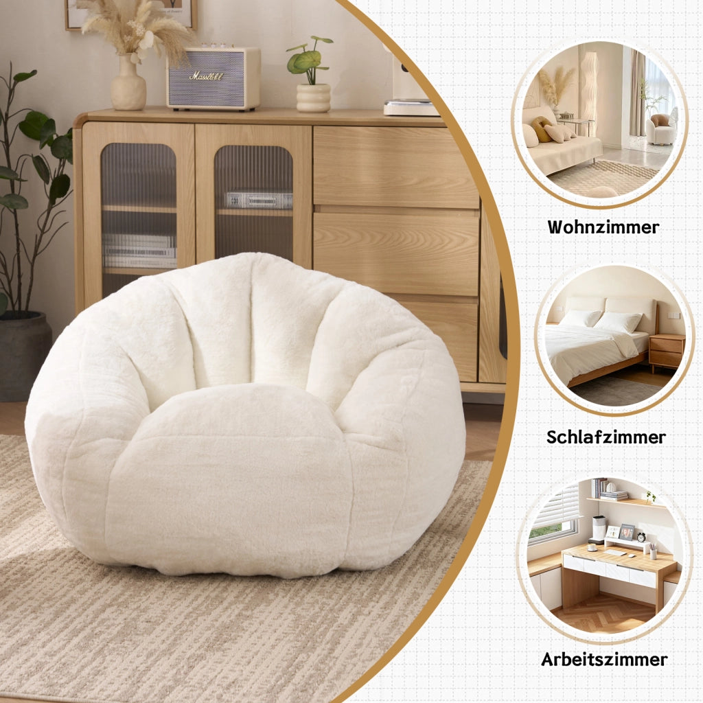 Pouf in memory foam con supporto lombare e fodera in pelliccia sintetica senza montaggio bianco 45 × 41 × 28 cm