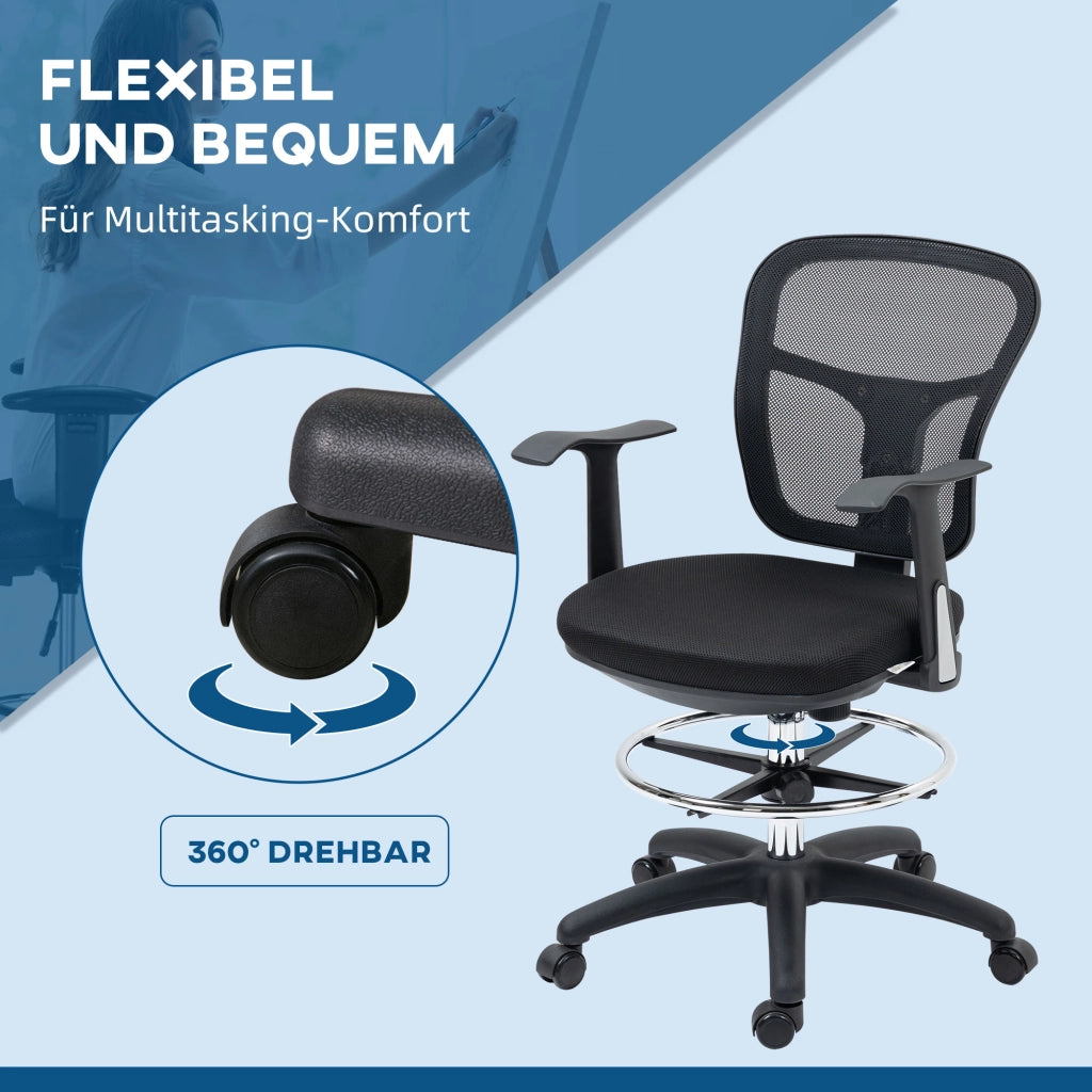 SEDIA Ufficio Ergonomica con Braccioli e Poggiapiedi, 59x59x95-115 cm, Nero