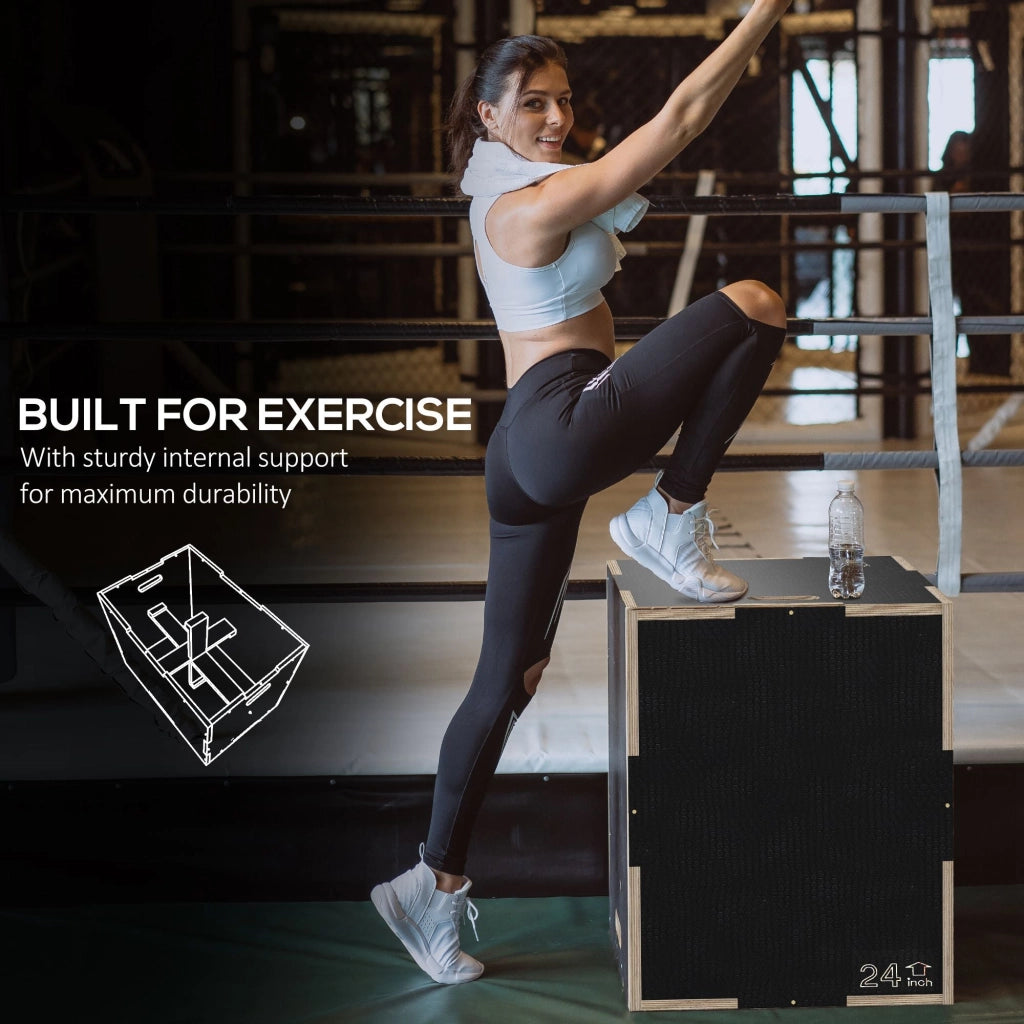 Box Jump Pliometrico a 3 Altezze 61-51-41 cm in Legno Antiscivolo Nero