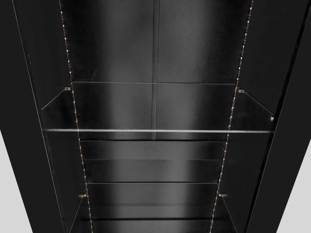 Vetrina nera lucida con LED, 3 ripiani in vetro, 55x38x166 cm