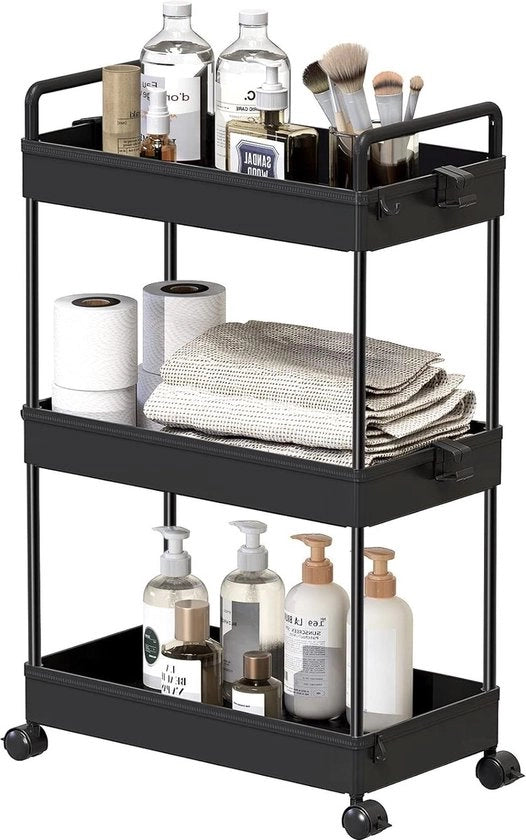 Carrello di stoccaggio 3 livelli, ruotante e ripiegabile, per organizzare la cucina, la camera da bagno e il lavastoviglie