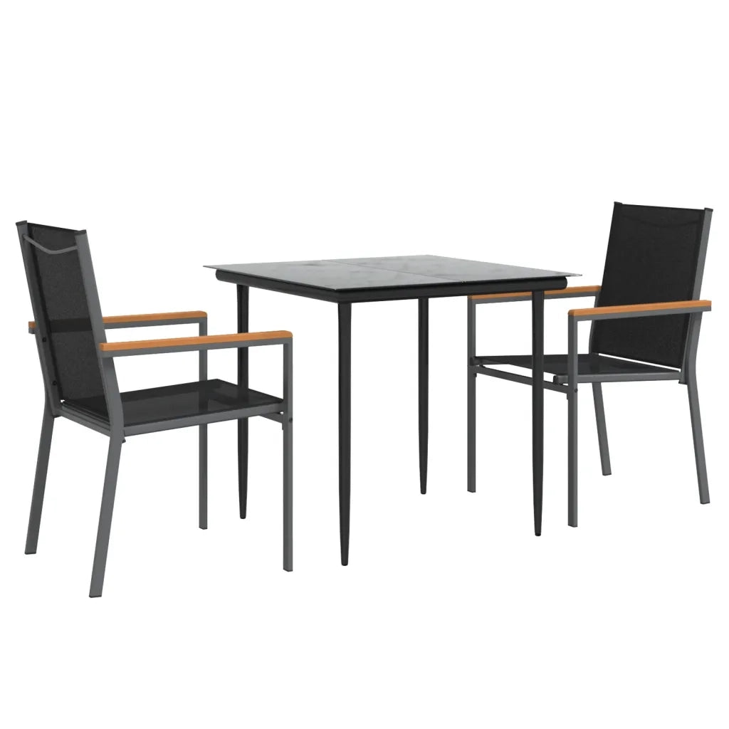 Set da Pranzo da Giardino 3 pz | Set Salotto da Giardino Nero in Textilene e Acciaio