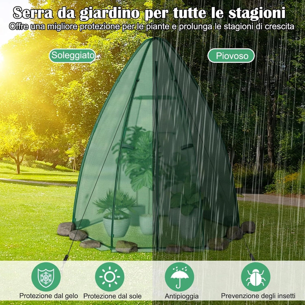 Serra da Giardino con Copertura in PE per Tutte le Stagioni, Porta Avvolgibile, Finestra a Rete, Serra da Esterno per Piante e Orto, Ideale per Balcone e Giardino 160 x 160 x 183 cm