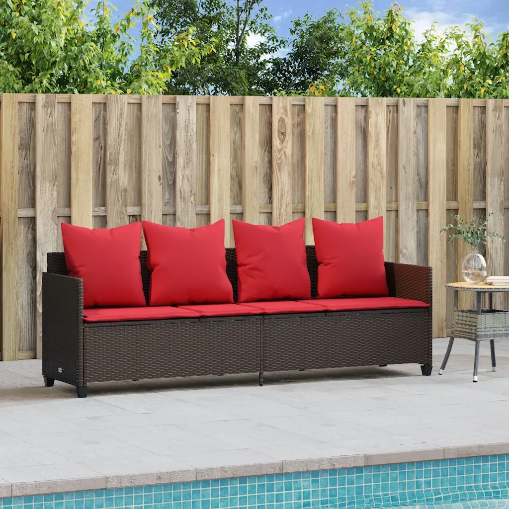 Lettino Prendisole con Cuscini Marrone in Polyrattan