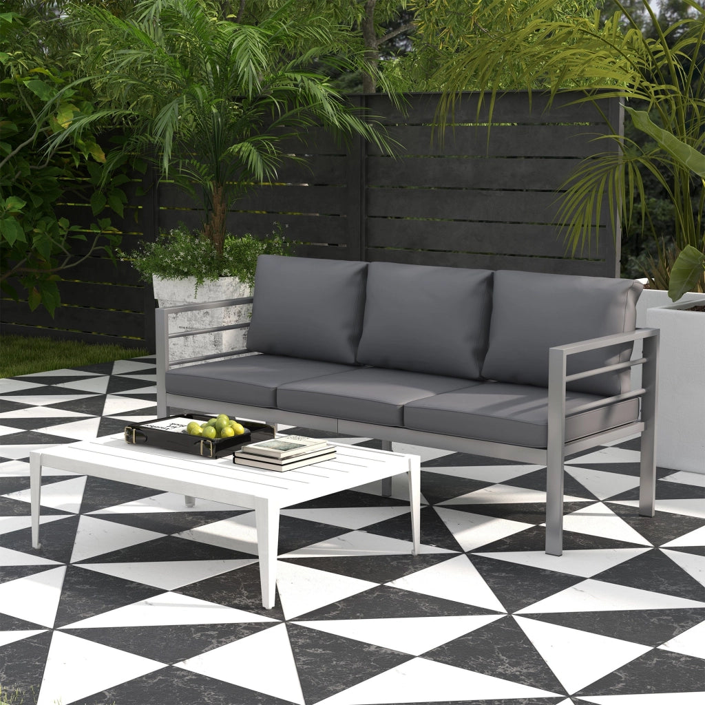 Divano da Giardino 3 Posti con Cuscini per Seduta e Schienale 185x66x64 cm in Alluminio Grigio
