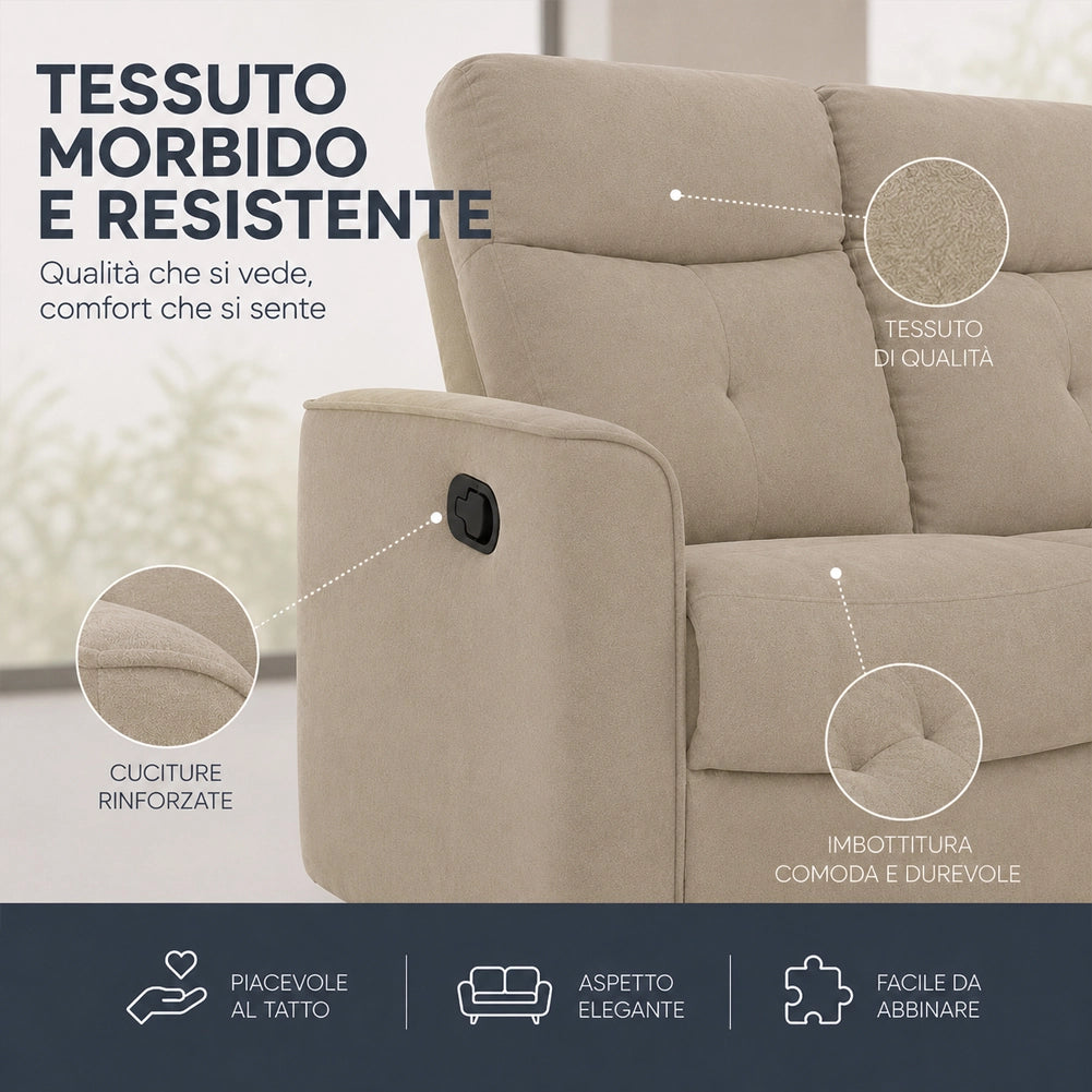 Divano 2 Posti Recliner Manuale Poltrona Reclinabile 2 Posti Tortora 132x96x103cm