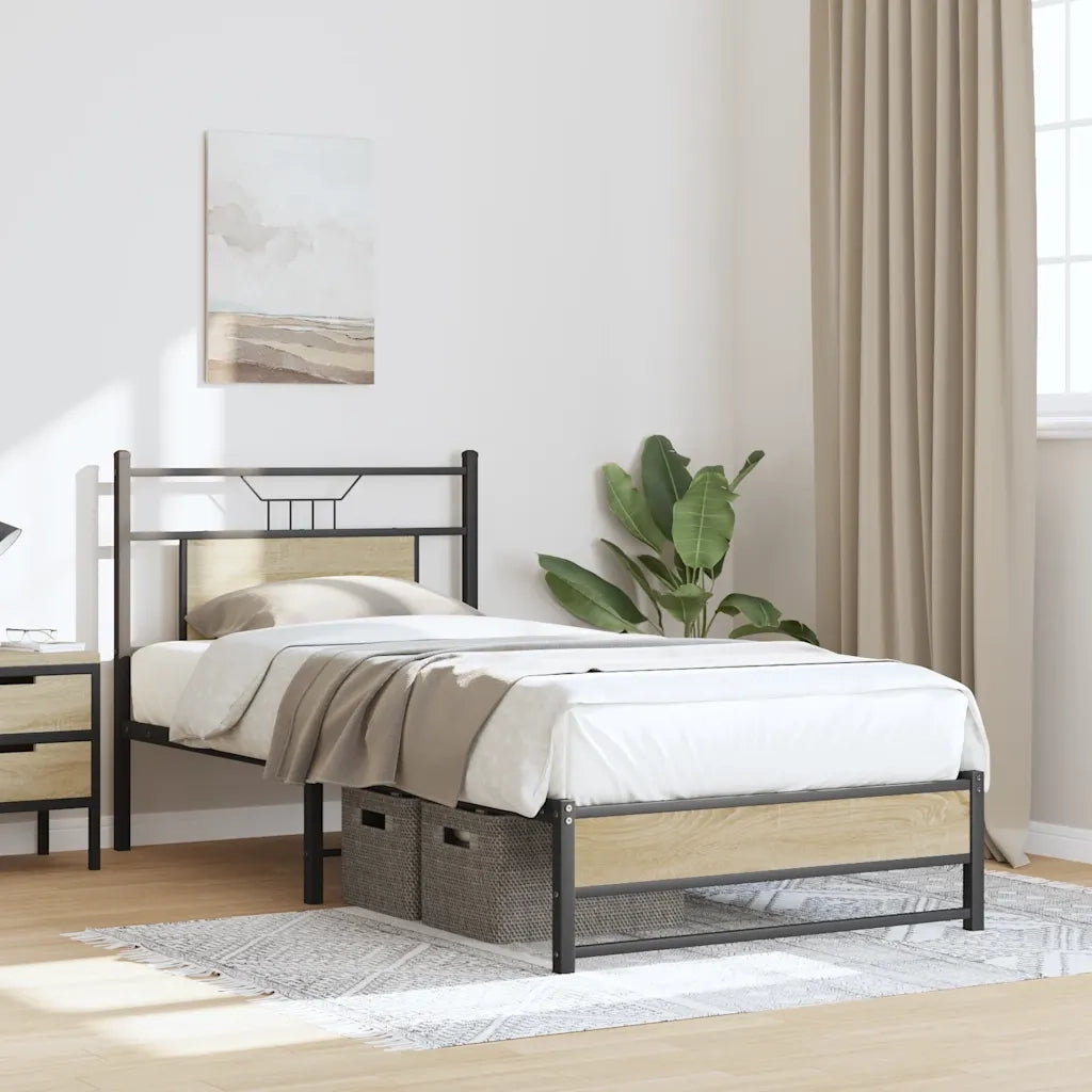 Letto singolo | Letto per adulti | Giroletto senza Materasso Rovere Sonoma 90x200 cm in Truciolato