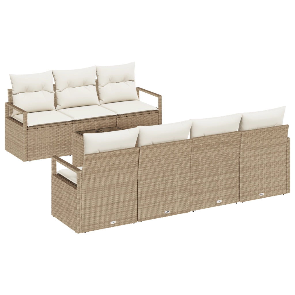 Set Divano da Giardino 8 Pezzi con Cuscini Beige in Polyrattan