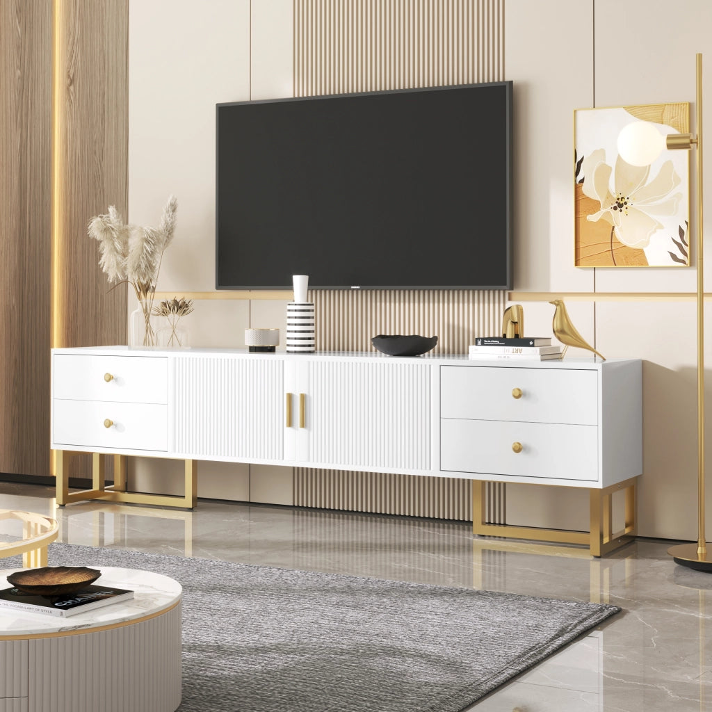 Mobile TV con 4 Cassetti e 2 Ante e Cerniere Ammortizzate; Stile Moderno; 175??30??46 cm; in MDF; Bianco