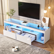 Mobile porta TV con LED, 2 cassetti e ripiani in vetro temperato, per soggiorno, in truciolare, bianco, 180 × 40 × 46 cm