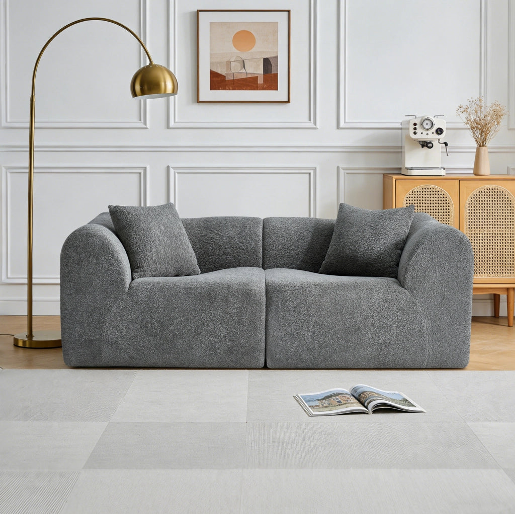 Divano 2 posti 194 x 87 x 67 cm grigio, design compatto, velluto con 2 cuscini