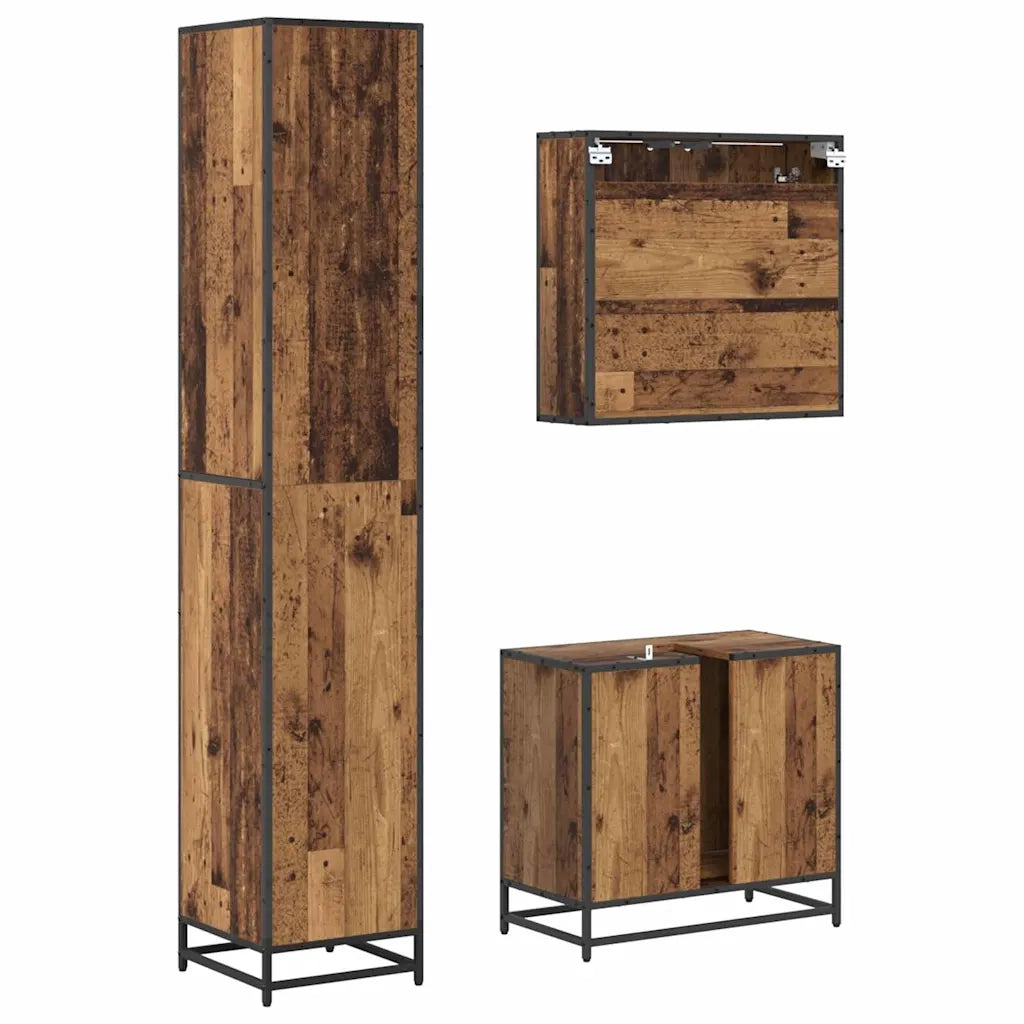 Set di mobili per il bagno con cassetto 3 pcs Legno vecchio 3402533