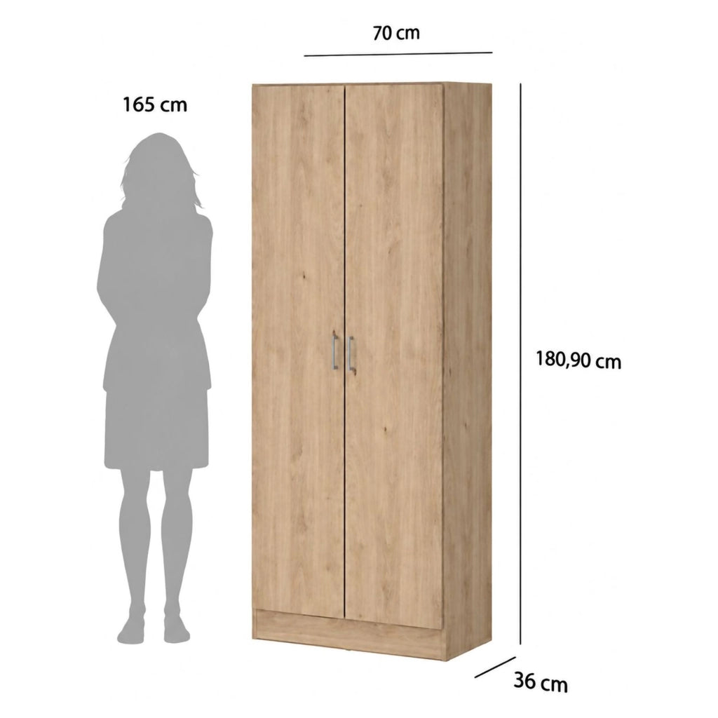 Soresina, Armadio Multiuso 2 Ante 3 Ripiani, 70x181h cm Marrone Rovere