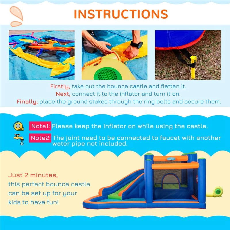 CASTELLO GONFIABILE CON SCIVOLO TRAMPOLINO E PISCINA 380X340X170CM