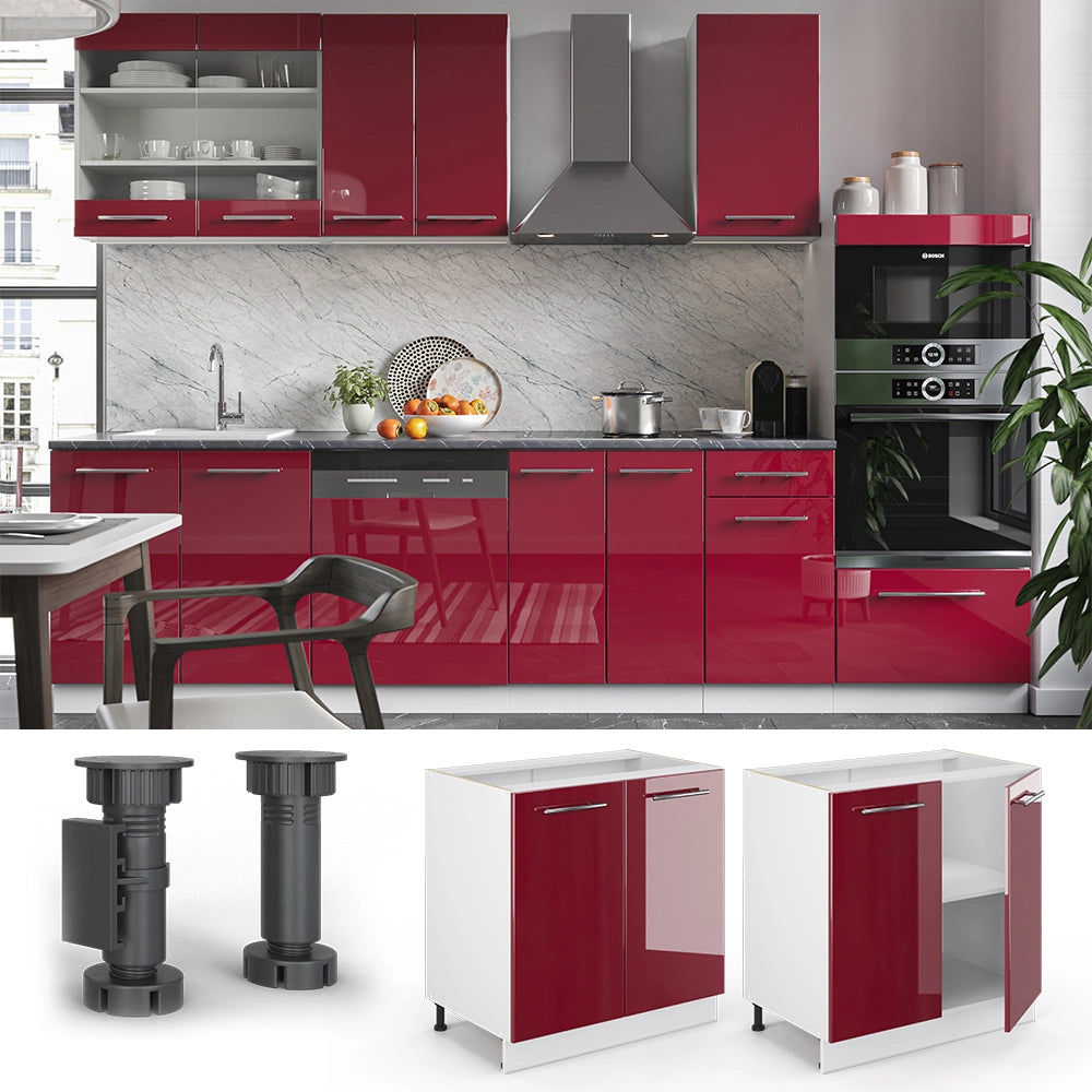 Mobile lavello cucina Fame-Line Bordeaux lucido/Bianco 80 cm con ripiano, PL Rovere Vicco